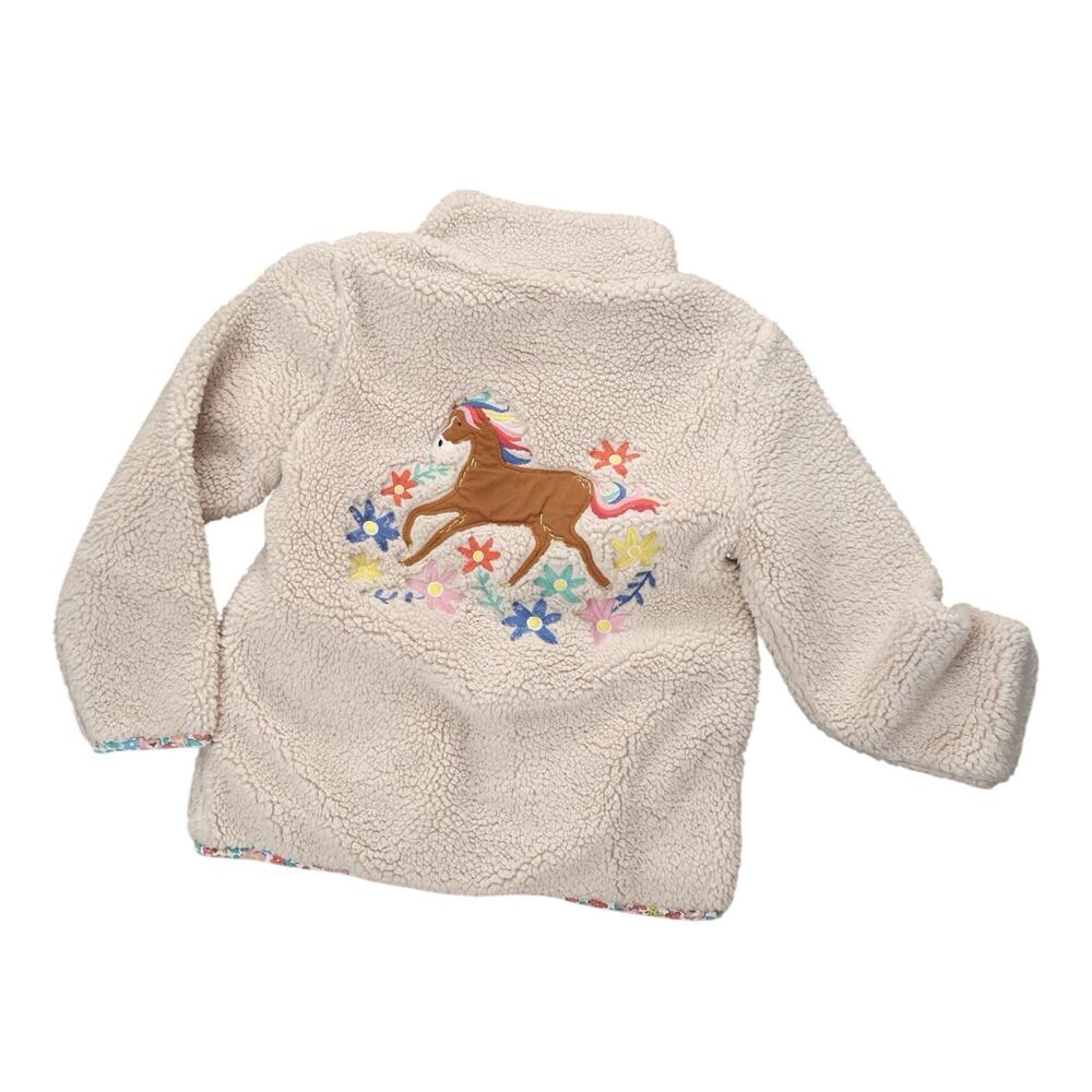 Mini Boden Embroidered Pony Horse Fleece Sherpa Half Zip Pullover 5-6Y